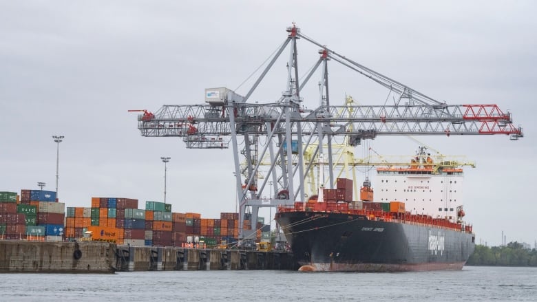 A container ship is loaded in the Port of Montreal, Tuesday, Sept.19, 2023.