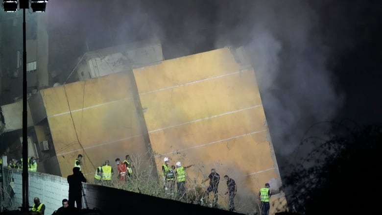 A building reduced to rubble. 