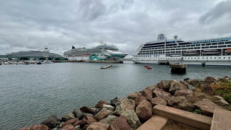 Three cruise ships in Charlottetown Harbour.