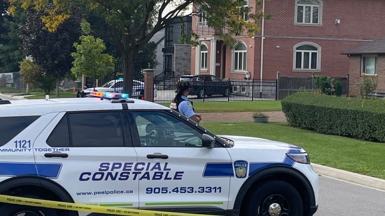 Peel police at the scene of a fatal shooting at a home in Mississauga on Oct. 1, 2024.