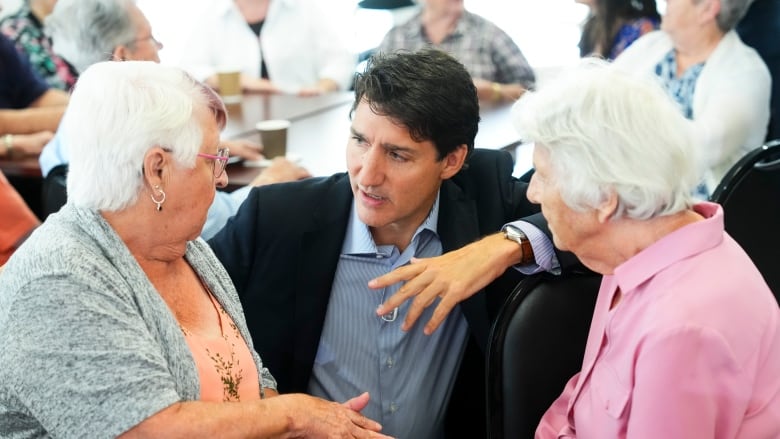 Prime Minister Justin Trudeau meets with seniors at Les Residences du Bel-Age de la Vallee DuLievre in Gatineau, Que., on Wednesday, Aug. 21, 2024.