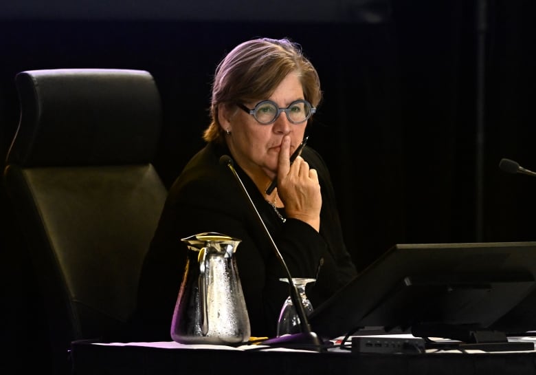 Commissioner Justice Marie-Josee Hogue listens during the Foreign Interference Commission in Ottawa, on Wednesday, Sept. 18, 2024.