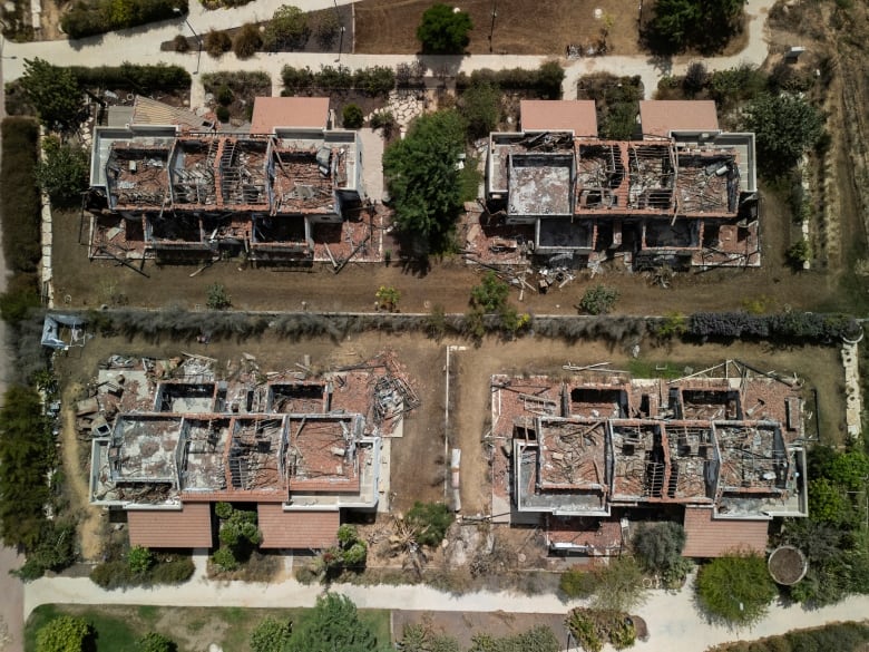 A drone view shows destruction caused during the deadly October 7 attack, nearly a year since the  attack by Hamas, on Kibbutz Beeri in southern Israel, September 3, 2024