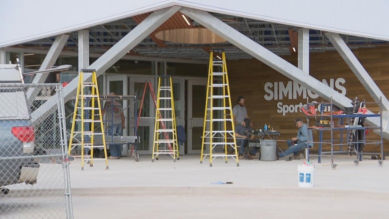 The entrance of the Simmons sports centre under construction.