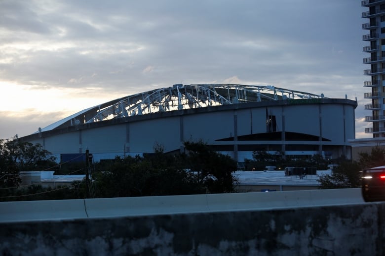 damaged roof of stadium 