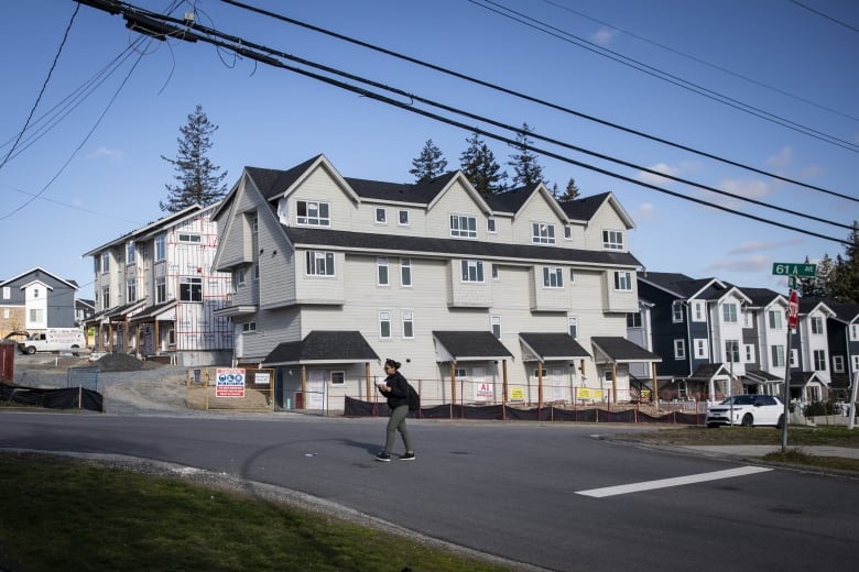 An under-construction townhouse in a suburb.