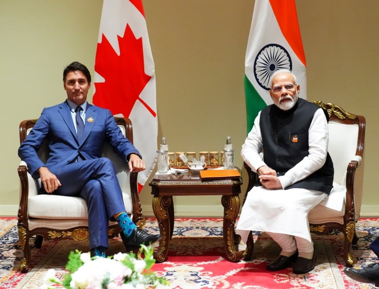 Canadian Prime Minister Justin Trudeau takes part in a bilateral meeting with Indian Prime Minister Narendra Modi during the G20 Summit in New Delhi, India on Sunday, Sept. 10, 2023.