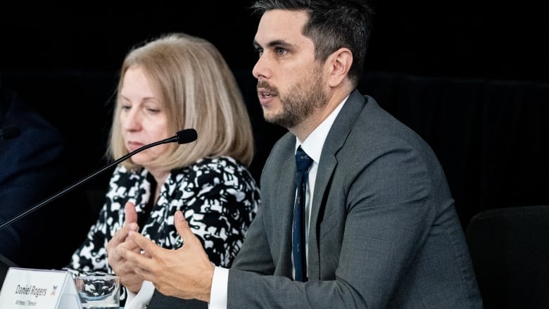 Daniel Rogers appears as a witness at the Foreign Interference Commission in Ottawa, on Wednesday, Oct. 9, 2024.