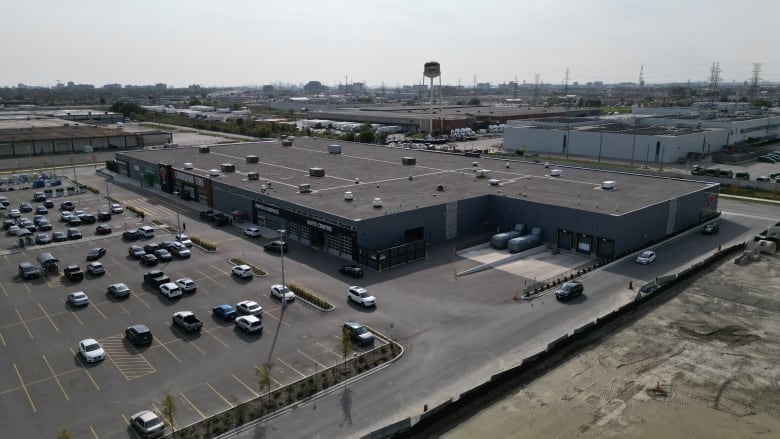 Aerial view of a large Canadian Tire store in the west end of Toronto.