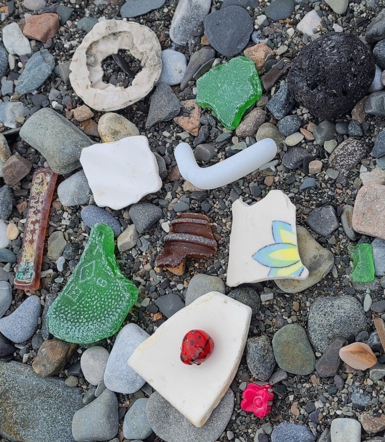 shards of seaglass and pottery