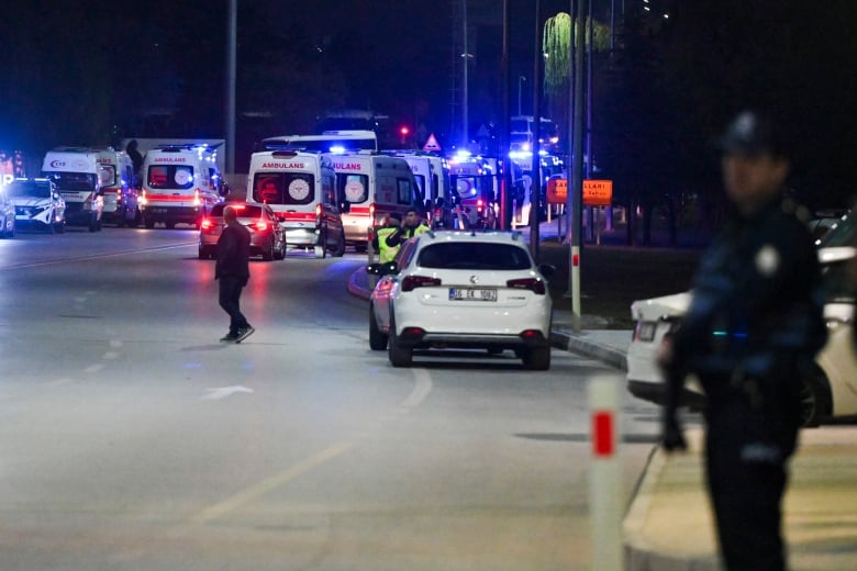 Ambulances are seen outside the TUSAS facility in Ankara.