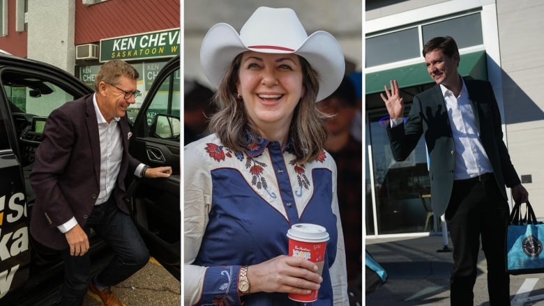 A collage is pictured. Three people are shown in various poses. One is getting out of a car, one is smiling while wearing a cowboy hat and holding a coffee cup, while another is getting out of a vehicle while holding a delivery bag.