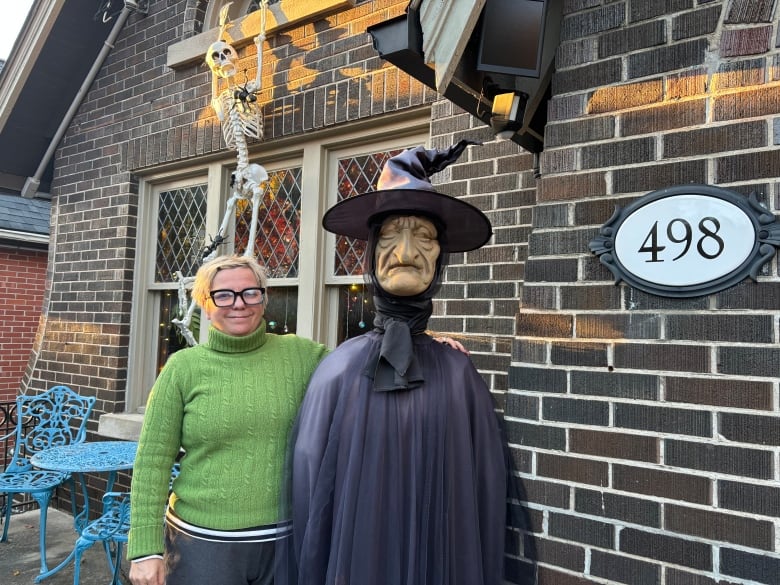 Lisa Gaverluk with her Halloween display