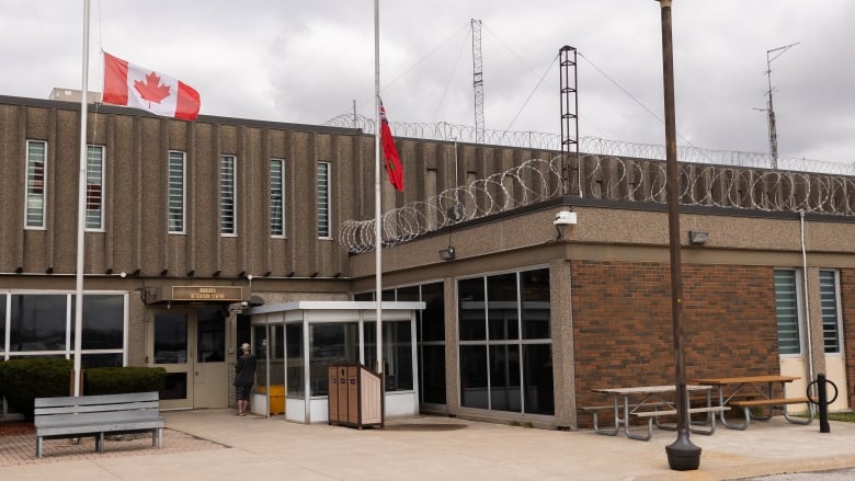 A close-up shot showing the entrance of a jail. 