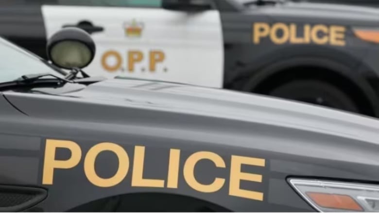 a photo of two black and white OPP vehicles with 