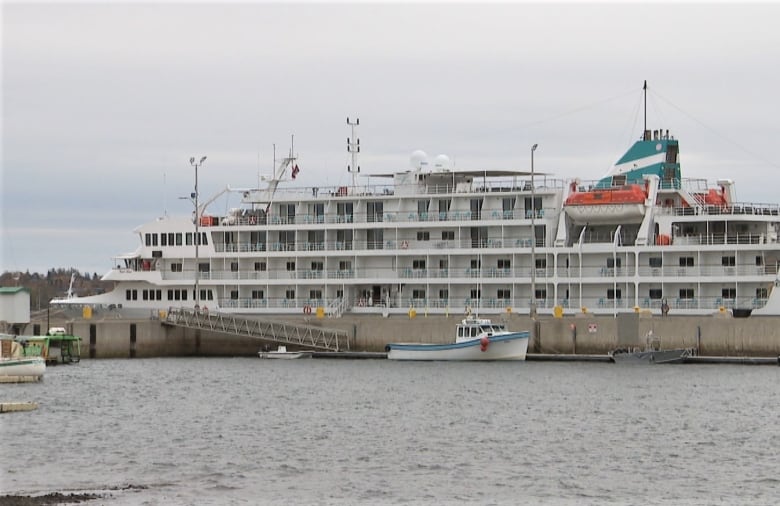 A small cruise ship at the wharf in Charlottetown.