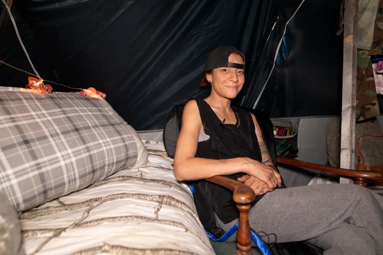 A woman in a tent