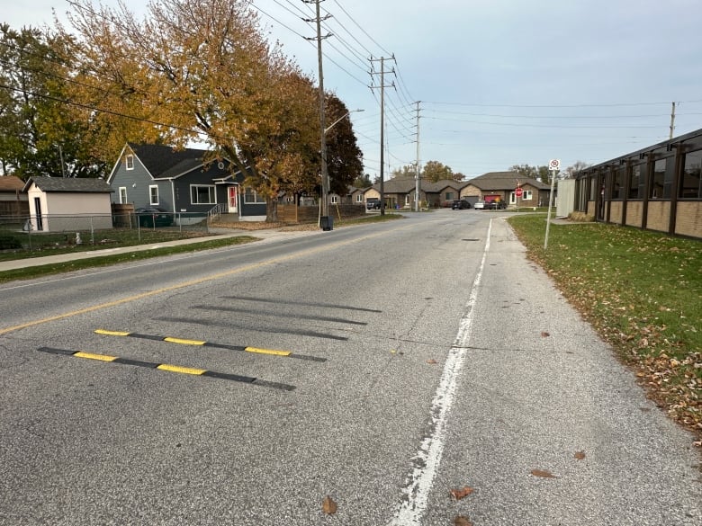 Rumble strips on a residential street.