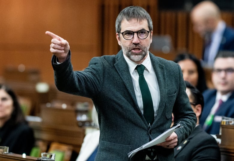 Minister of Environment and Climate Change Steven Guilbeault rises during Question Period in the House of Commons on Parliament Hill in Ottawa, on Thursday, Oct. 10, 2024. THE CANADIAN PRESS/Spencer Colby