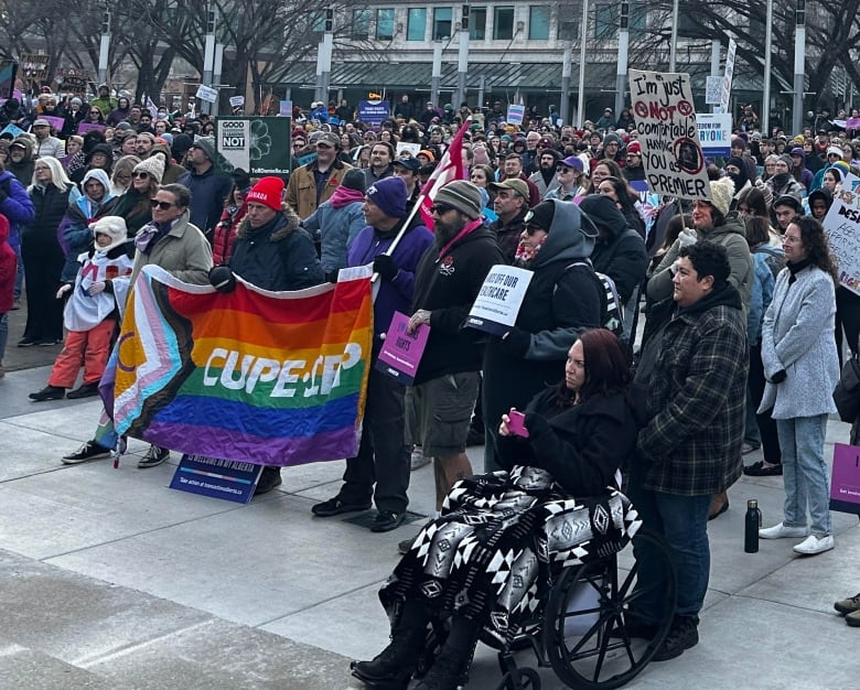 people with protest signs.