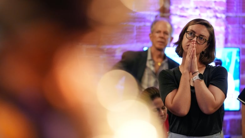 Dr. Chelsea Daniels, who works in family medicine for Planned Parenthood, reacts after the defeat of Amendment 4, which would have enshrined abortion rights in the state, at a Yes On 4 campaign watch party on Election Day, Tuesday, Nov. 5, 2024, in St. Petersburg, Fla. (AP Photo/Rebecca Blackwell)