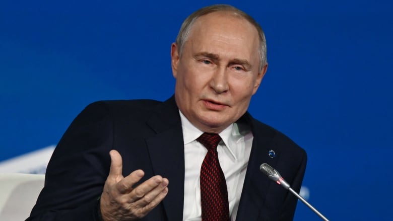 Russian President Vladimir Putin speaks at an event in Sochi, Russia.