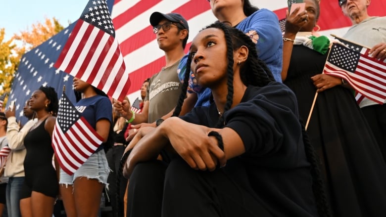 Supporters of Vice President Kamala Harris react during her concession speech for the 2024 presidential election on the campus of Howard University, Wednesday, Nov. 6, 2024, in Washington. (AP Photo/Terrance Williams)