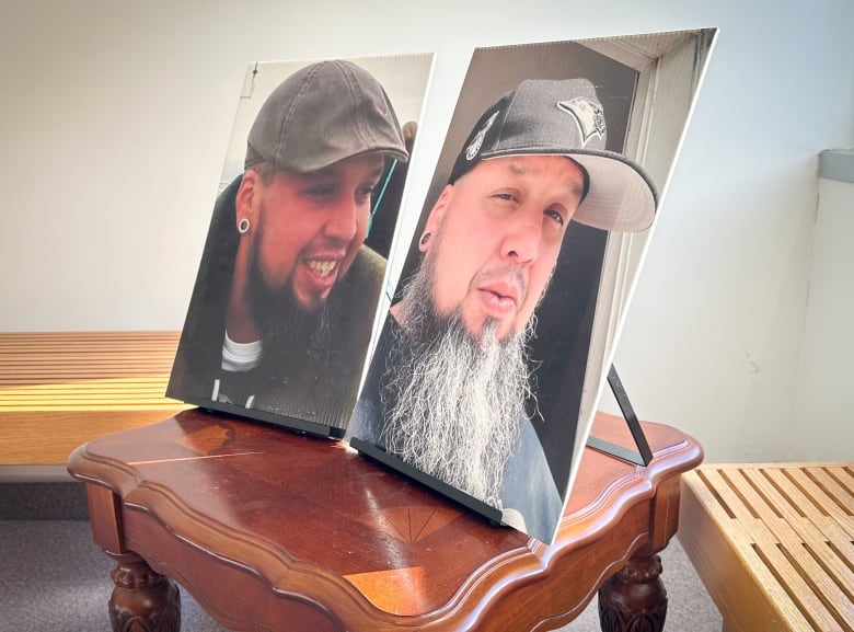 Two images side-by-side of the same man. In both images, he is wearing a hat