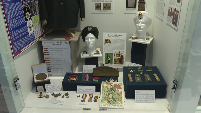 Various military paraphernalia from Sikhs who served in the Canadian Armed Forces. 