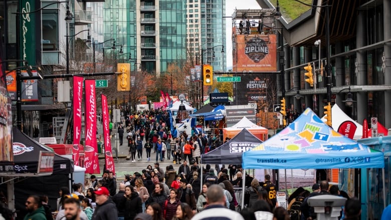 Fans are pictured during the Grey Cup festival prior to the 111th Grey Cup in Vancouver, B.C, on Thursday, November 14, 2024.