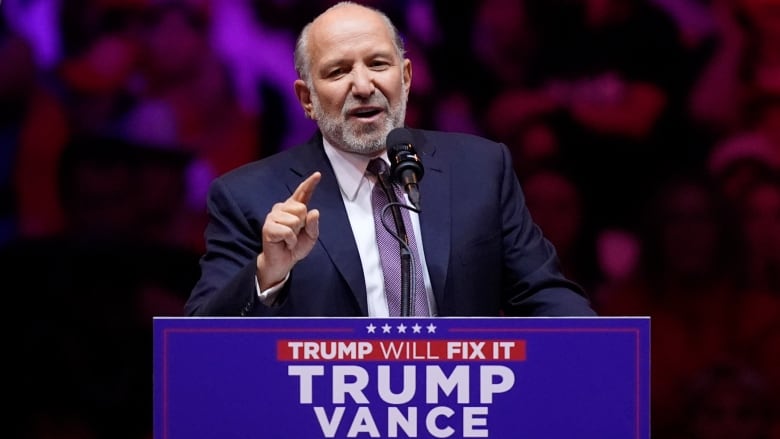 Howard Lutnick speaks before Republican presidential nominee former U.S. president Donald Trump at a campaign rally at Madison Square Garden, Sunday, Oct. 27, 2024, in New York.